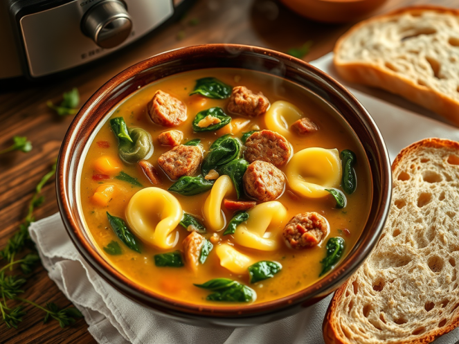 Crockpot Tortellini Soup with Sausage | lookingjoligood.blog